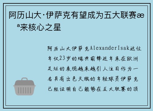 阿历山大·伊萨克有望成为五大联赛未来核心之星 阿历山大·伊萨克有望成为五大联赛未来核心之星
